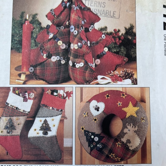 Sew 5 Christmas Patterns McCalls Vintage Santa Tree Stocking Wreaths 1990s - Picture 7 of 10